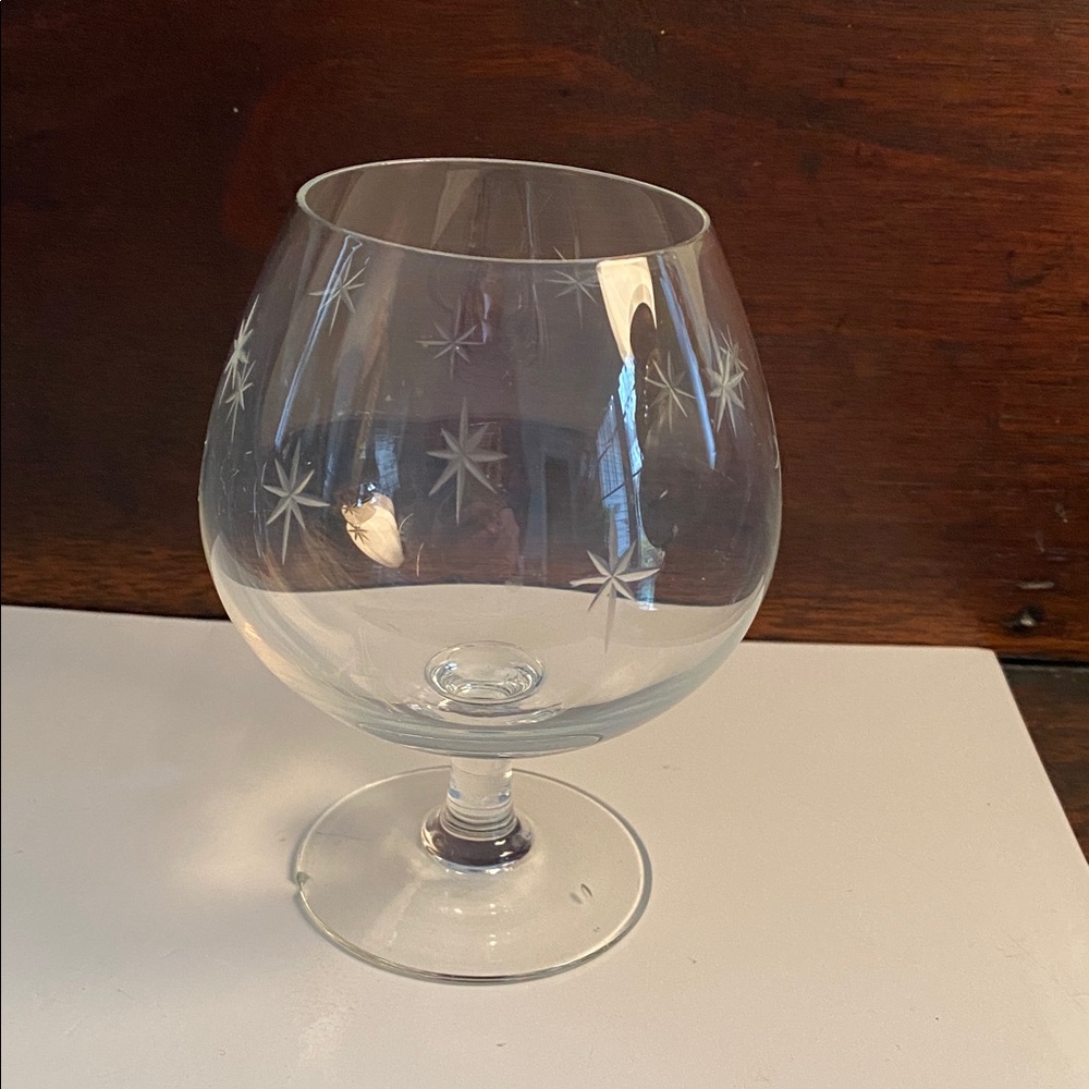 Vintage Star Etched Glass Brandy Snifter Midcentury Goblet